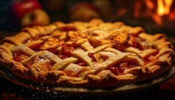 friskhet och sötma i en hemlagad äpple paj, en gourmet glädje genererad förbi ai foto