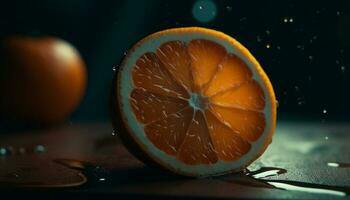 färsk citrus- frukt på en trä- tabell, natur friska förfriskning genererad förbi ai foto
