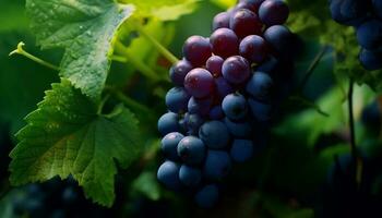 friskhet av mogen vindruvor på en vin, natur ljuv förfriskning genererad förbi ai foto