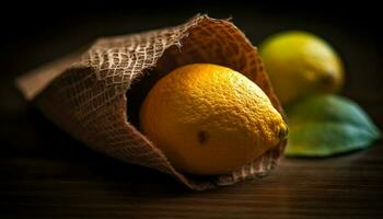 friskhet av organisk citrus- frukt på rustik trä- tabell, friska äter genererad förbi ai foto