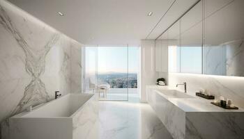 lyx badrum med marmor handfat och badkar genererad förbi ai foto