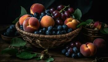 organisk frukt korg, mogen och saftig bär genererad förbi ai foto