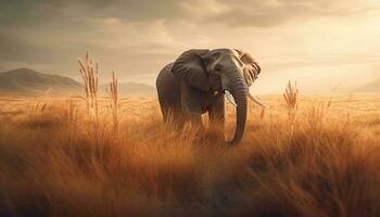 afrikansk elefant gående i lugn savann landskap genererad förbi ai foto