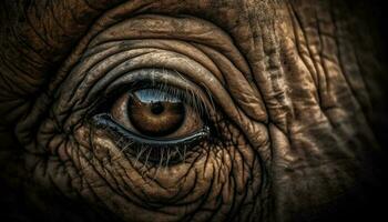 endangered afrikansk elefant porträtt, ser på kamera genererad förbi ai foto