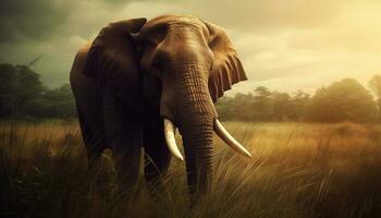 afrikansk elefant betning i lugn savann landskap genererad förbi ai foto