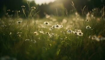 vild blomma i de lugn äng, sommar skönhet genererad förbi ai foto