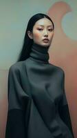 ett illustration av en mode porträtt av en kvinna kombinerad med abstrakt konst., ai genererad foto