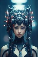 illustration av en cyborg kvinna och ai teknologi bakgrund , ai genererad foto