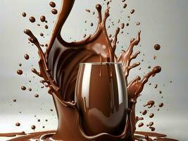 choklad mjölk häller och stänk in i glas 3d framställa foto