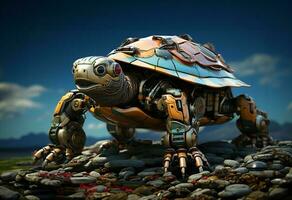 robot sköldpadda futuristiska. ai genererad foto