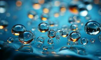regndroppe cirklar från ett ovan perspektiv på en transparent vatten yta. ai genererad foto