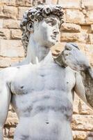 kopia av staty av David förbi de italiensk konstnär michelangelo placerad på de piazza della signoria i florens på 1910 foto