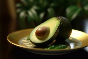 saftig utsökt avokado lögner på en skön tallrik, ai genererad foto