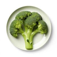 saftig utsökt broccoli lögner på skön tallrik, ai genererad foto