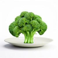 saftig utsökt broccoli lögner på skön tallrik, ai genererad foto