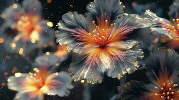 himmelsk blommor med kronblad liknar stjärnor, galaxer, och planeter ai genererad foto