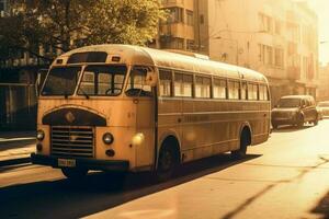 retro årgång stad buss. generera ai foto