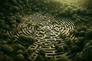 labyrint sten skog. generera ai foto