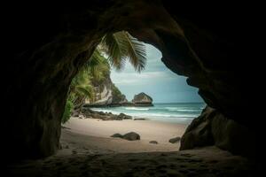 tropisk strand grotta se. generera ai foto