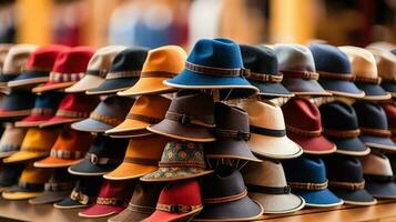 en bås försäljning traditionell bavarian hattar på oktoberfest foto