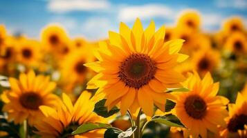 ai generativ Sol blomma på fält utomhus i sommar foto