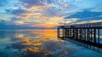 skön solnedgång över mobil bukt på de alabama golf kust foto