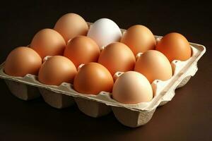 kyckling ägg i en kartong behållare foto