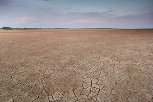 knäckt jorden, ökenspridning bearbeta, la pampa provins, patagonien, argentina. foto