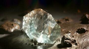 diamant är sällsynt dyrbar naturlig geologisk sten på lutning bakgrund i låg nyckel, isolera. ai genererad. foto