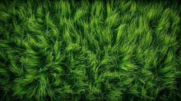 grön gräs, topp se bakgrund textur. Hem trädgård gräsmatta, sporter fält. ai genererad. foto
