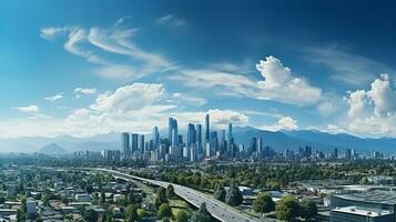 stad panorama med skyskrapa byggnader, dagsljus tillverkad förbi ai genererad foto