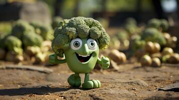 broccoli ha ansikte, händer och fot gående tillverkad förbi ai generativ foto