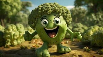 broccoli ha ansikte, händer och fot gående tillverkad förbi ai generativ foto