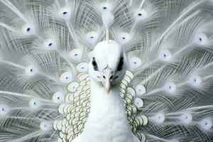 skön vit påfågel med fjädrar ut. ai generativ foto