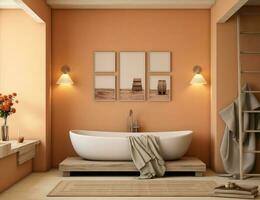 minimalistisk badrum rum i beige färger foto