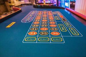 kasino hasardspel blackjack och roulett tabell väntar för spelare och turist till spendera pengar foto