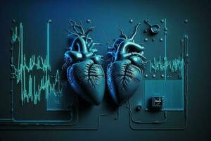 hjärta hälsa vård teknologi begrepp med medicinsk ikoner. ai generativ. foto