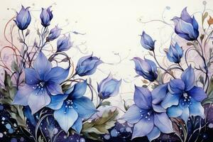 skön blommor med blå klocka blommor na bakgrund. generativ ai foto