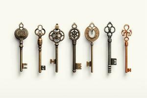 stor samling av silhuetter av retro nycklar av annorlunda stilar. generativ ai foto