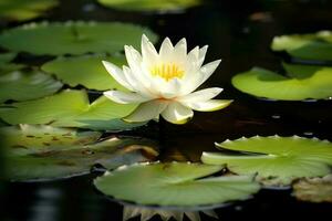 lotus eller vit vatten lilja i trädgård damm. generativ ai foto