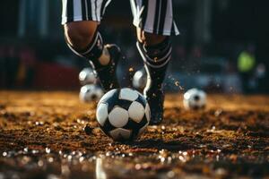 fotboll fotboll boll på de avspark av en spel. generativ ai foto