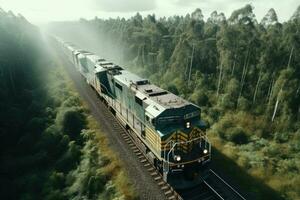 förorts tåg resor genom skön landsbygden. generativ ai foto
