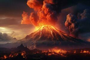 vulkan utbrott landskap bakgrund. generativ ai foto