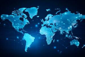 värld Karta illustration, modern blå bakgrund med värld Karta, teknologi bakgrund, generativ ai foto