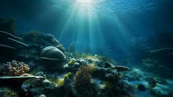 korall rev i de under vattnet värld. marin liv. hav varelser. ai genererad foto
