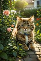 ett förtjusande katt i de trädgård foto