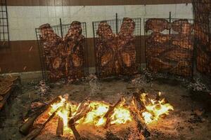 utegrill, korv och ko revben, traditionell argentine kök, patagonien, argentina. foto