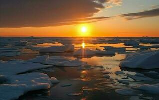 arktisk hav landskap på solnedgång. ai, generativ ai foto