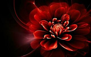 abstrakt röd blomma på svart bakgrund. ai, generativ ai foto