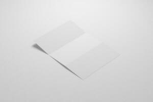 tom trifold papper folder, papper ark mockup, a4 sida falsk upp. foto